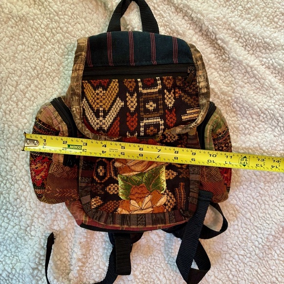 Bohemian Woven Mini Backpack with Embroidered Floral Tapestry - Picture 3 of 7